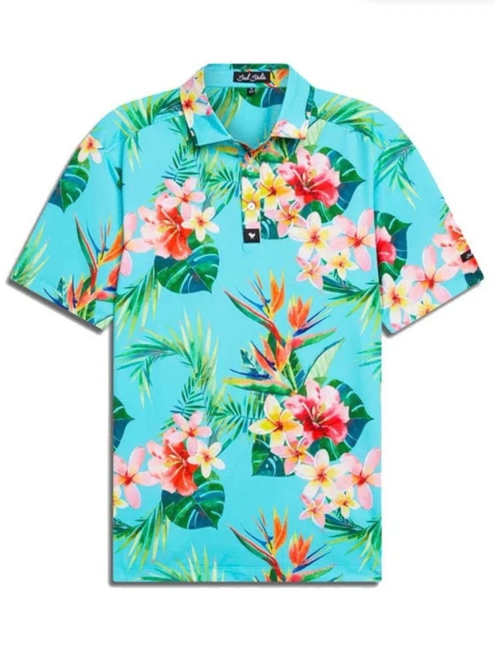 Bad Birdie Tropics Golf Polo men’s sz XL tropical floral Hawaiian print